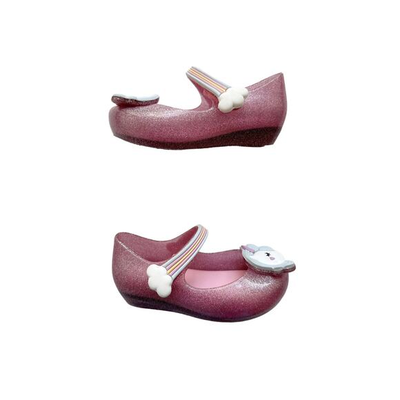 Mini Melissa Unicorn Pink Sparkle Ultragirl Flats Size 7 - Picture 3 of 5